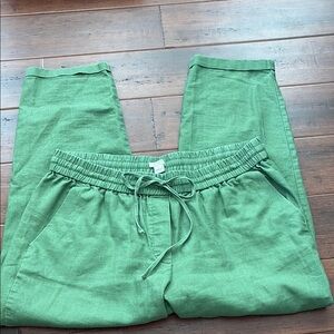 EUC J Crew Women’s Linen Blend Pull On Cropped Pants 14 Green